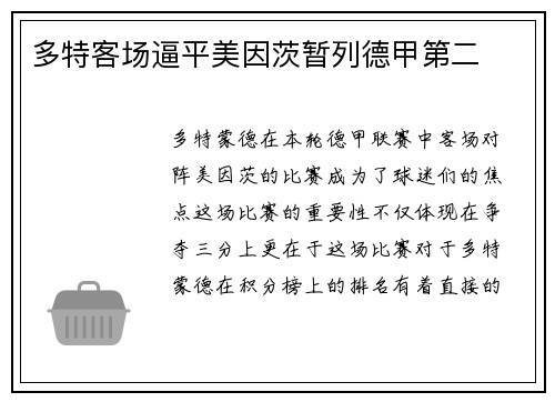 多特客场逼平美因茨暂列德甲第二