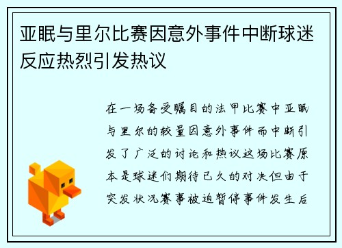 亚眠与里尔比赛因意外事件中断球迷反应热烈引发热议